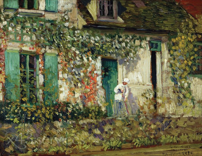 Frederick Carl Frieseke - Das Haus in Giverny - The House in Giverny 1 - zum Schließen ins Bild klicken